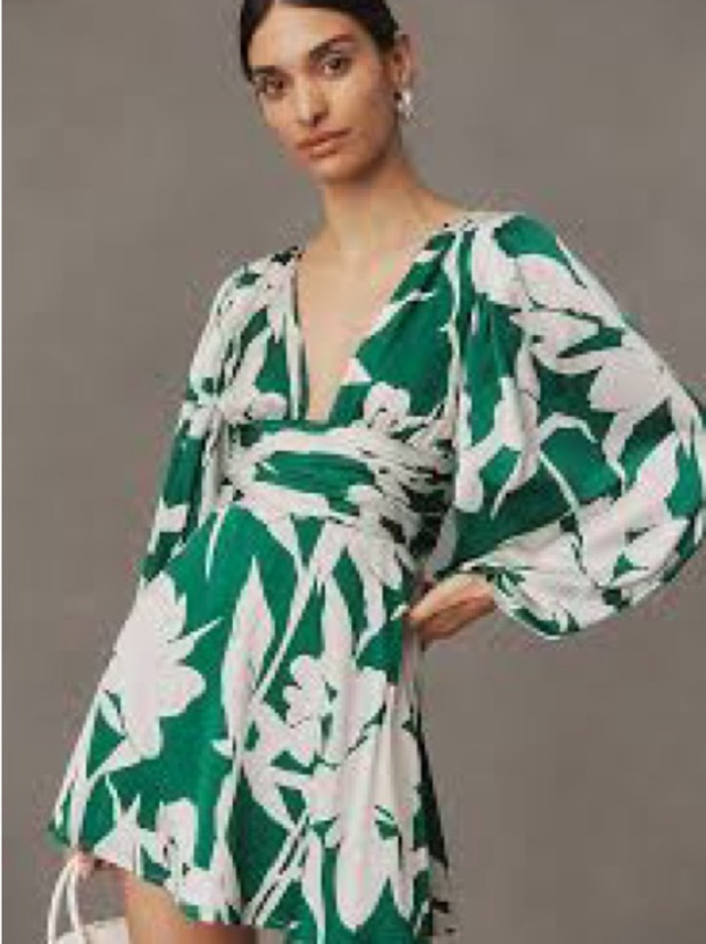 Hutch Green and White Floral V-Neck Mini Dress